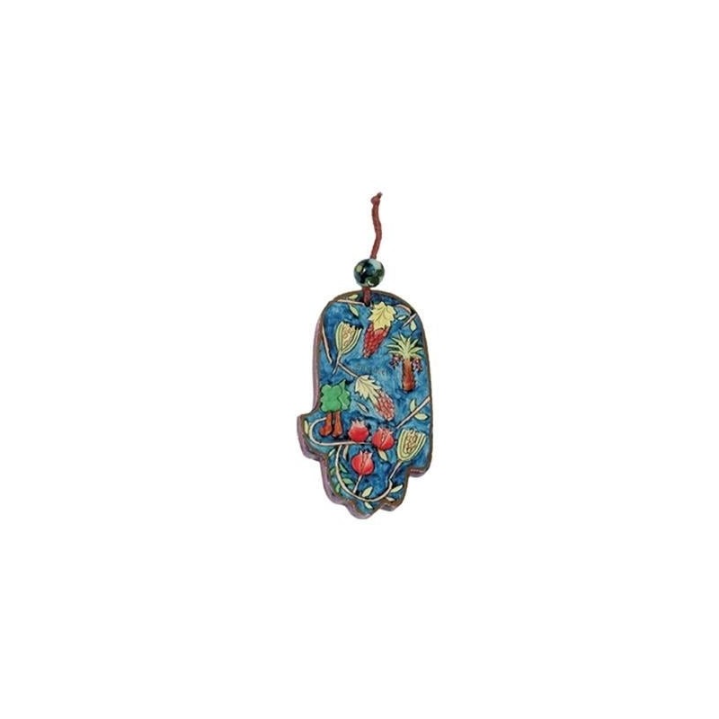 Yair Emanuel Small Wood Painted Hamsa - Pomegranates & Grapes